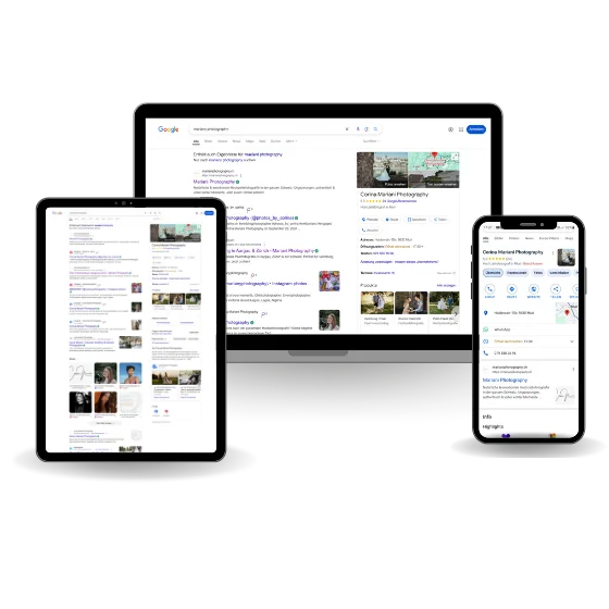 Google Business Profil einer Hochzeitsfotografin – optimiert für maximale Sichtbarkeit in der lokalen Suche.